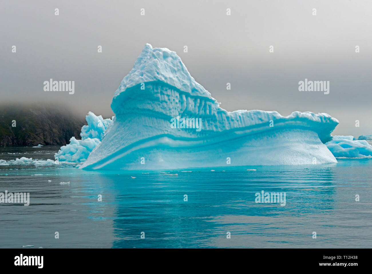 Blue iceberg in the fjord of Narsarsuaq, Greenland Stock Photo