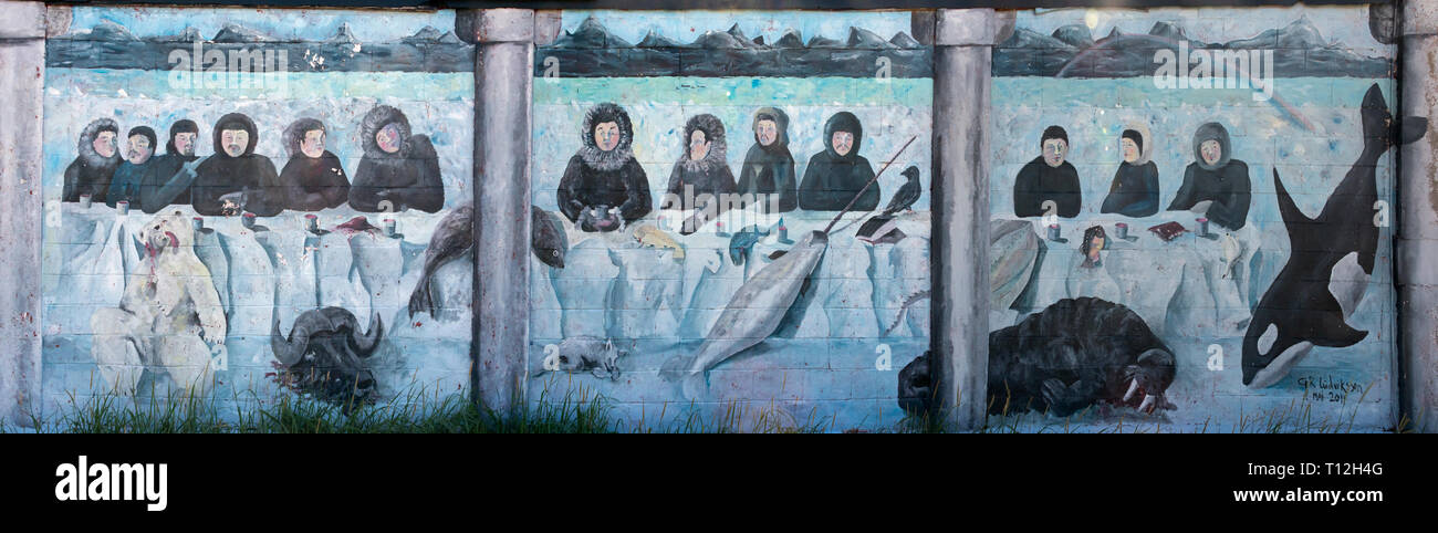 Inuit people's mural, Narsarsuaq, Greenland Stock Photo