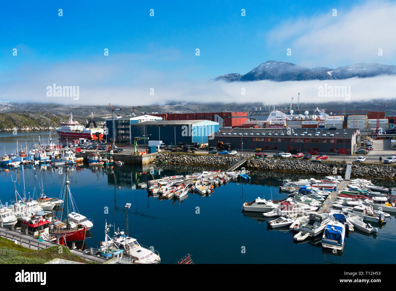 Fishing boats in the colonial harbor, Nuuk, Greenland Stock Photo