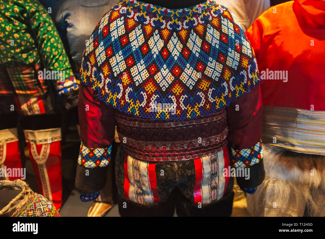 Inuit people's traditional beaded costume in the National Museum, Nuuk, Greenland Stock Photo