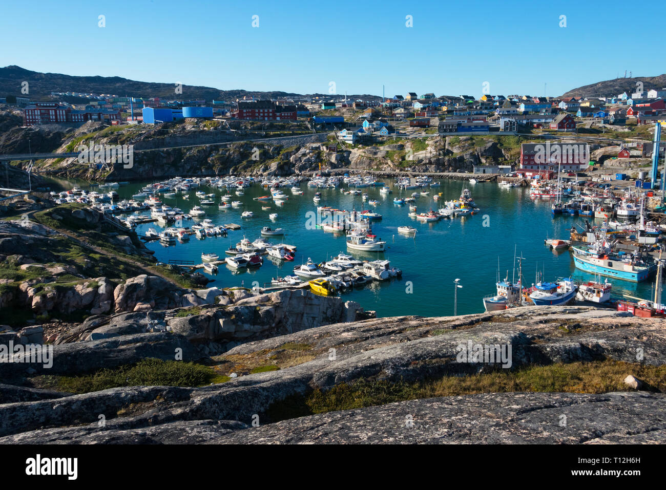 Ships in the harbor of Ilulissat, Greenland Stock Photo
