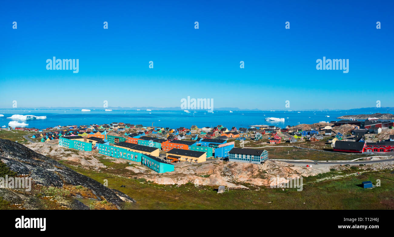 Brightly painted house in Ilulissat Icefjord, Greenland Stock Photo