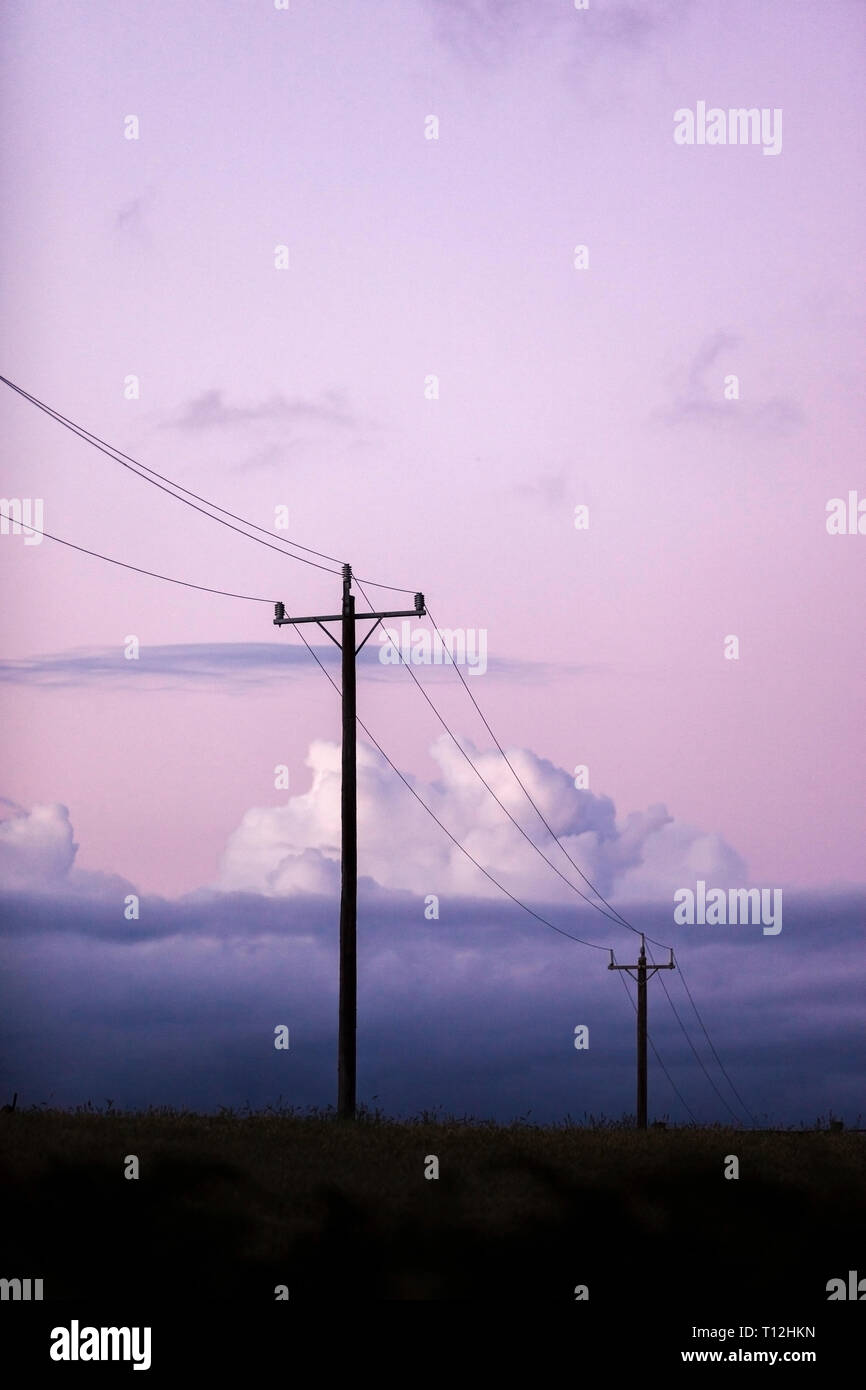 Telephone lines hanging above farmland below Stock Photo Alamy
