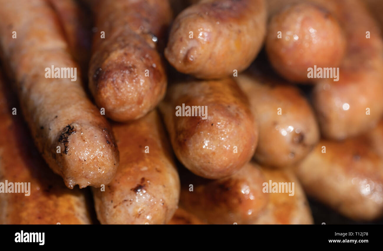 Closeup image of cooked sausages at an Australian election barbecue fund raiser Stock Photo