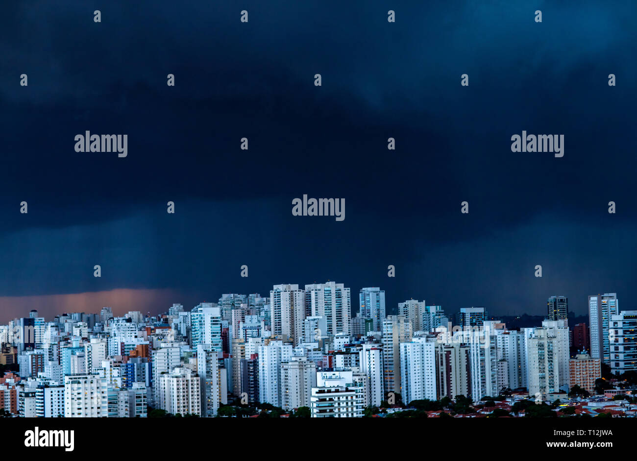 Windstorm, Sky grey-cloud and heavy rain at big city. Sao Paulo city Brazil South America. Stock Photo