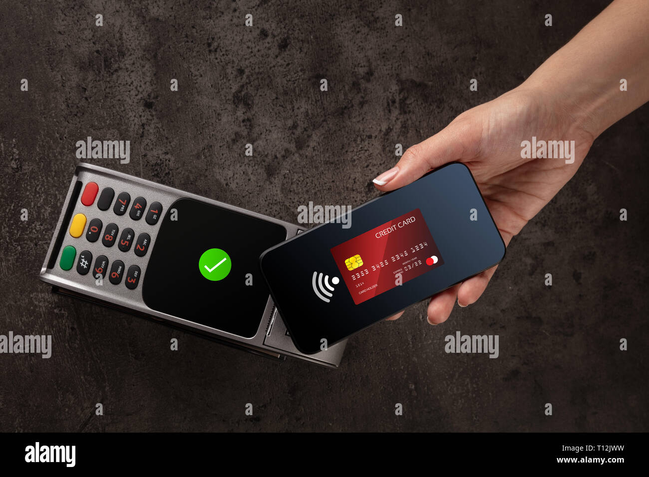 Transaction completed on terminal with mobile credit card Stock Photo ...