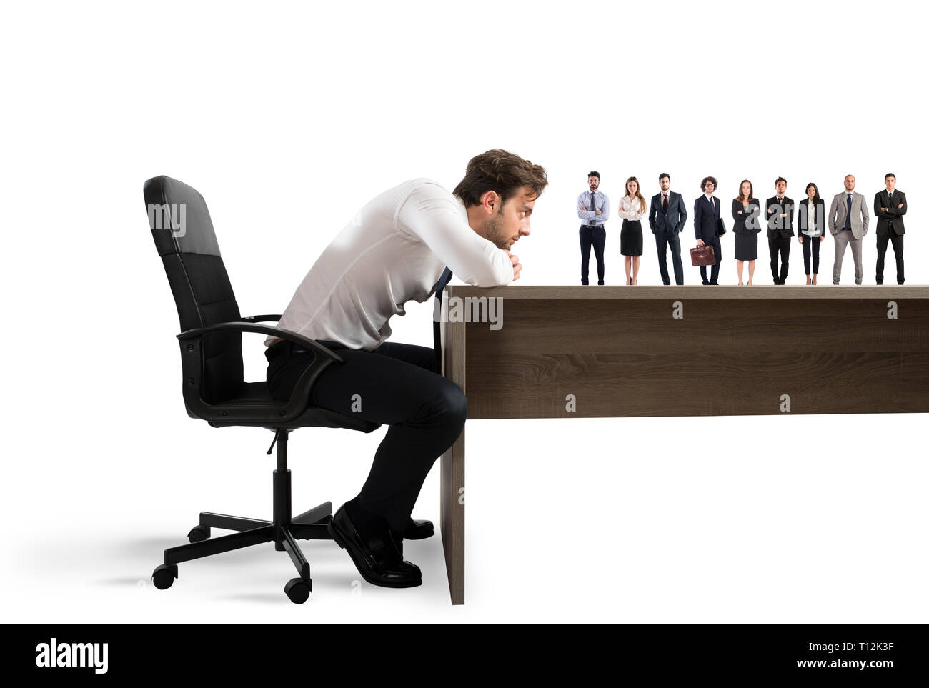 Boss selects suitable candidates to the workplace. Concept of recruitment and team Stock Photo