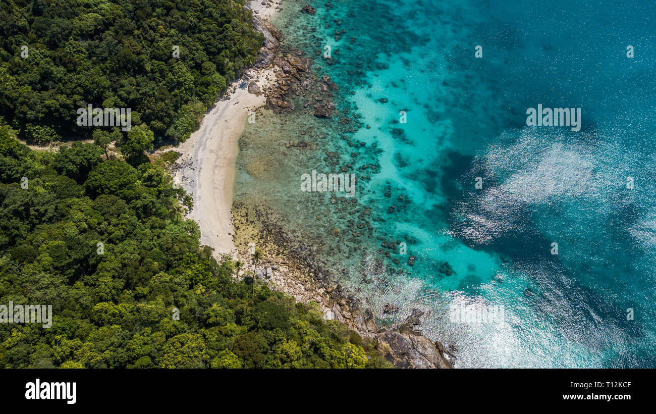 Perhentian Island in Malaysia. Beautiful aerial view of a paradisiacal beach. Travel destination in summer Stock Photo