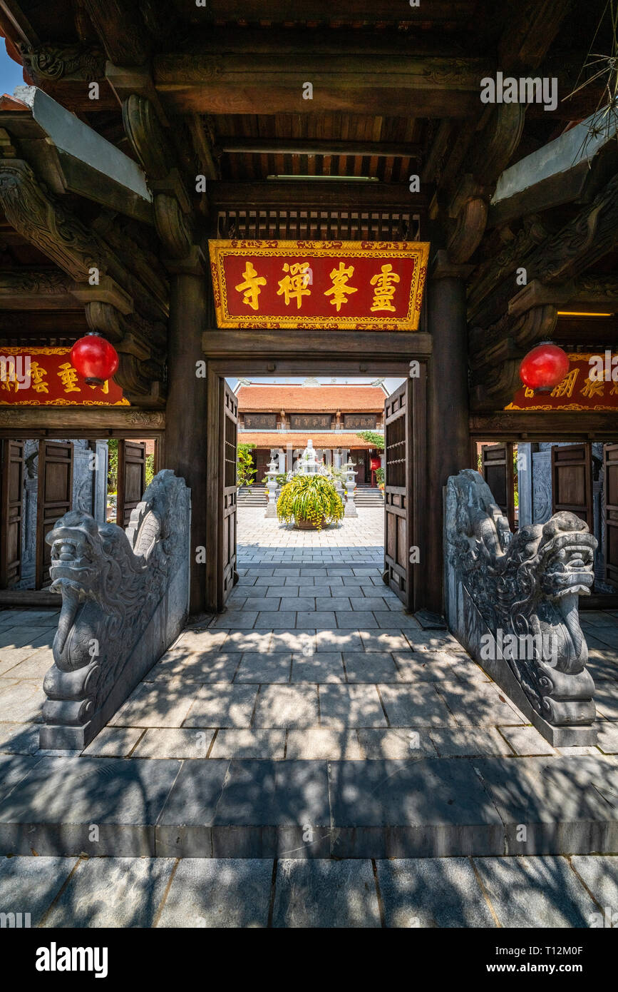 Ba Na Nui Chua peak with ' Linh Phong Tu ' temple, Linh Phong tower, Lau Chuong, Bia houses and Ba temple. The famous destination of Da Nang, Vietnam Stock Photo