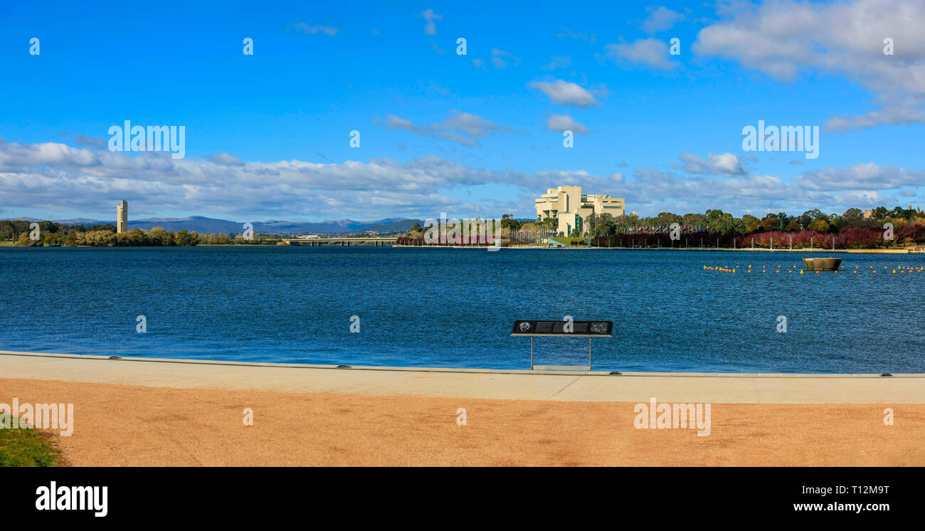 Lake Burley Griffin surrounding the central parliamentary area of Canberra, ACT, Australia Stock Photo