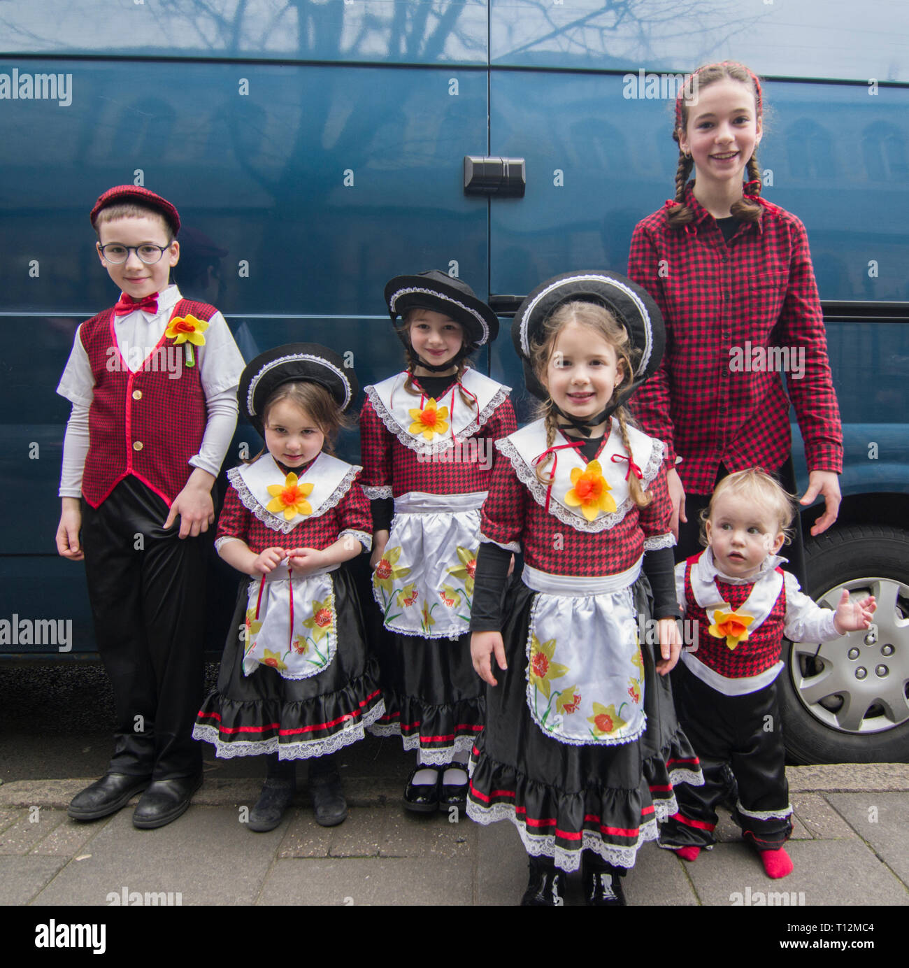 in fancy dress costumes for the Jewish holiday of Purim in Stamford Hill, the largest Hasidic community in Europe London 21 March 2019, Stock Photo