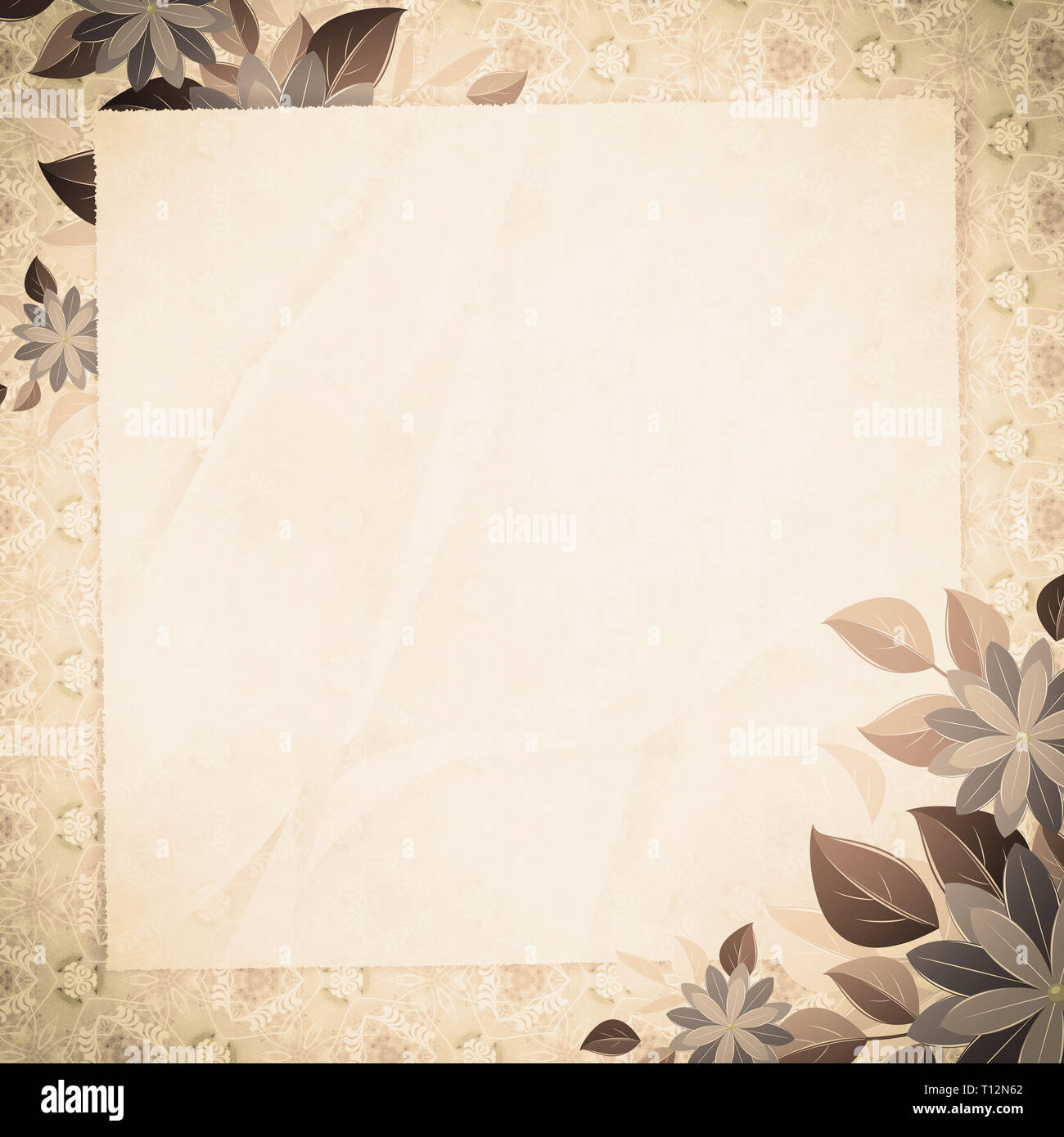 Vintage vignette with blank paper and floral corners, sepia. Retro  background with abstract pattern. The basis for design or text Stock Photo  - Alamy