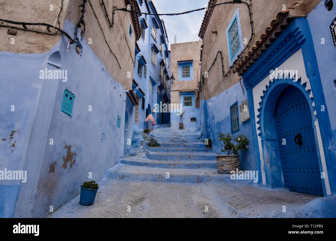 Street of the blue city in the medina. Traditional moroccan