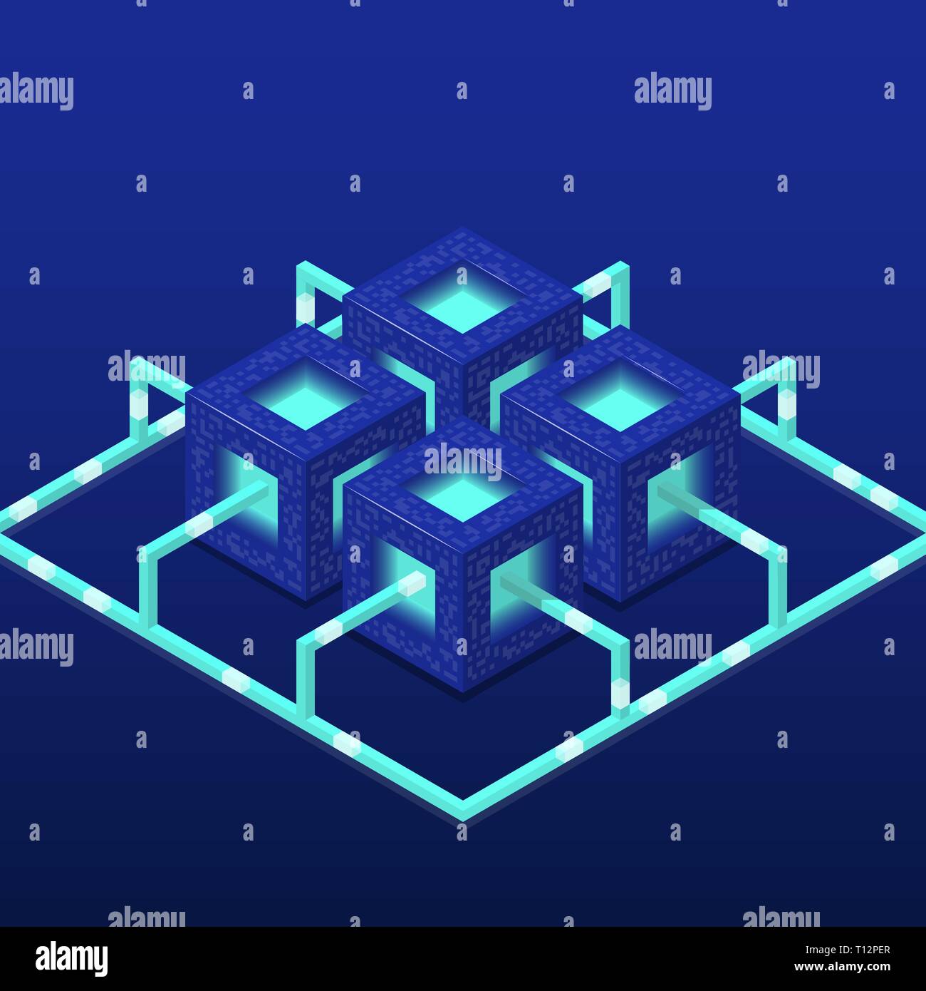 Cryptocurrency and blockchain isometric vector composition with blocks. EPS10 Stock Vector