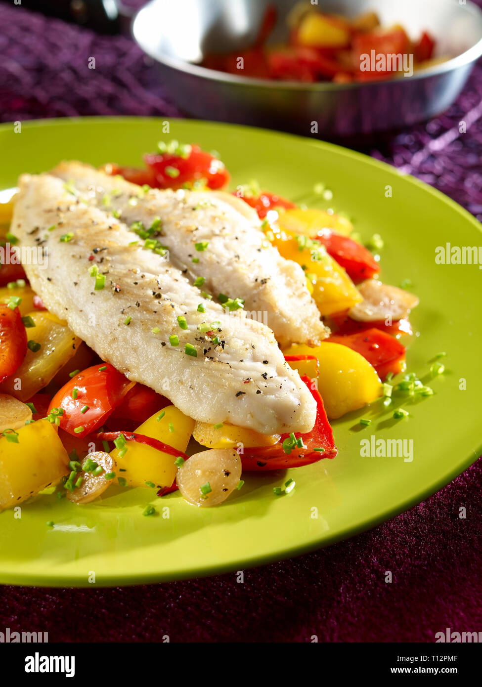 Shark catfish fillet with paprika vegetables, low carb Stock Photo Alamy