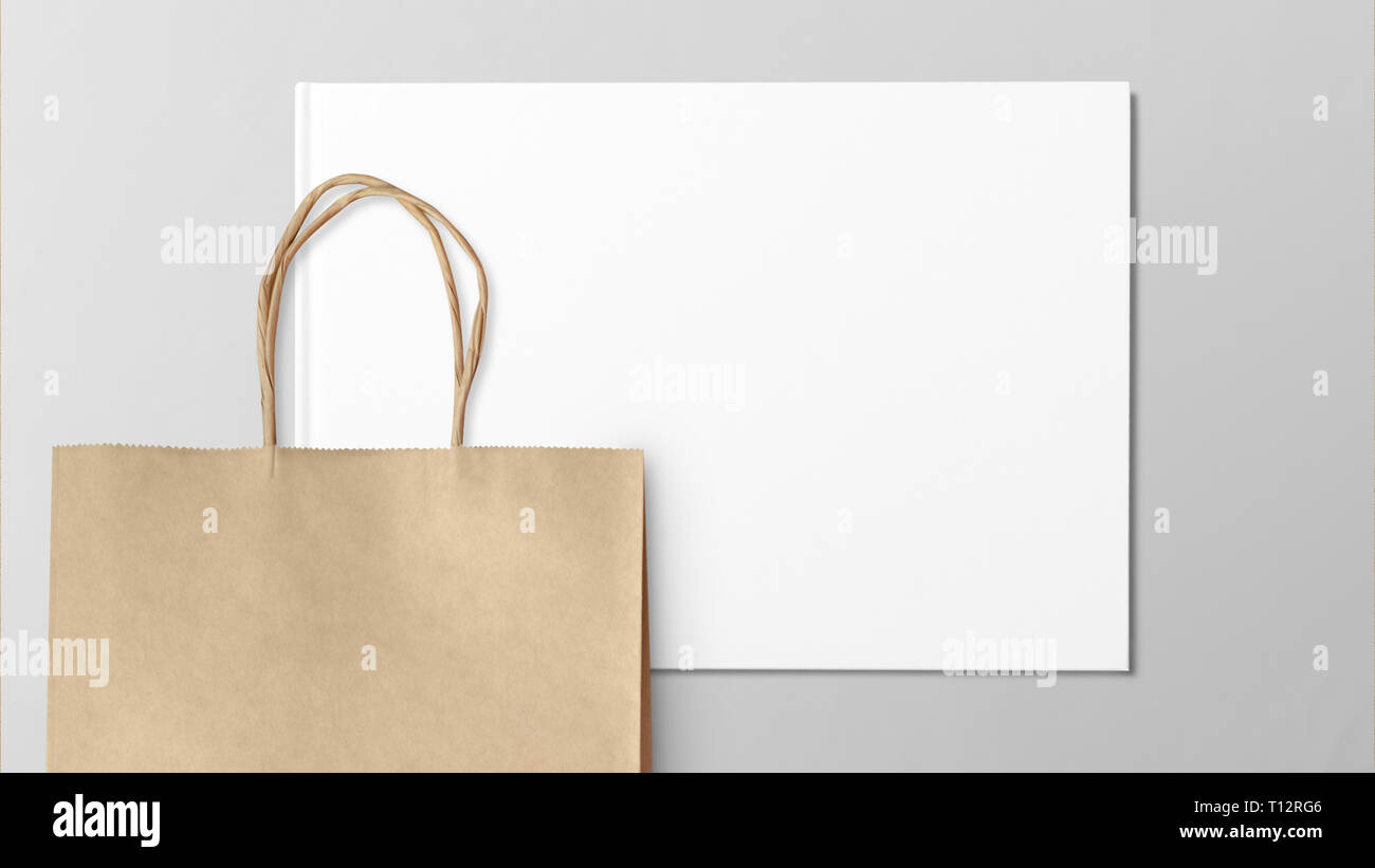 Paper shopping bag isolated on grey background Stock Photo