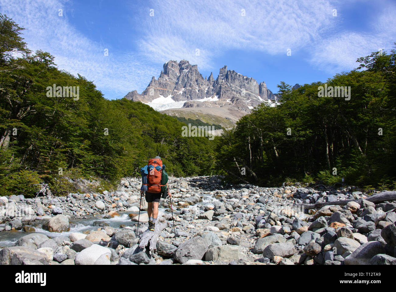 Trekking in the beautiful Cerro Castillo Reserve, Aysen, Patagonia, Chile Stock Photo