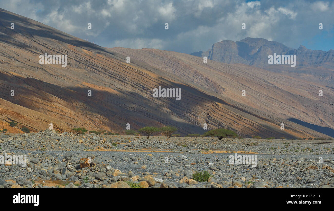 Fantastic mountain landscape. Ru'us al Jibal. al Hajar Mountains. Musandam. Oman Stock Photo