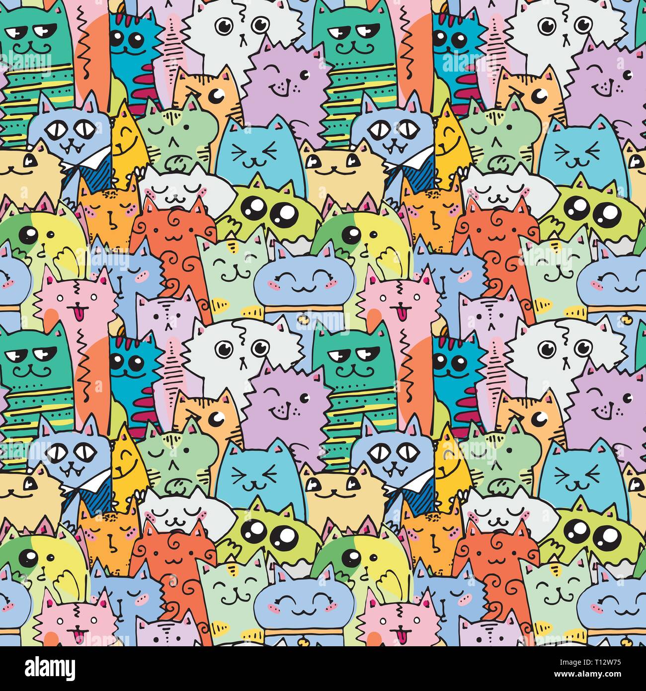 Cute Doodle Cats Seamless Pattern Great For Coloring Book Wrapping Printing Fabric And Textile Vector Illustration Stock Vector Image Art Alamy