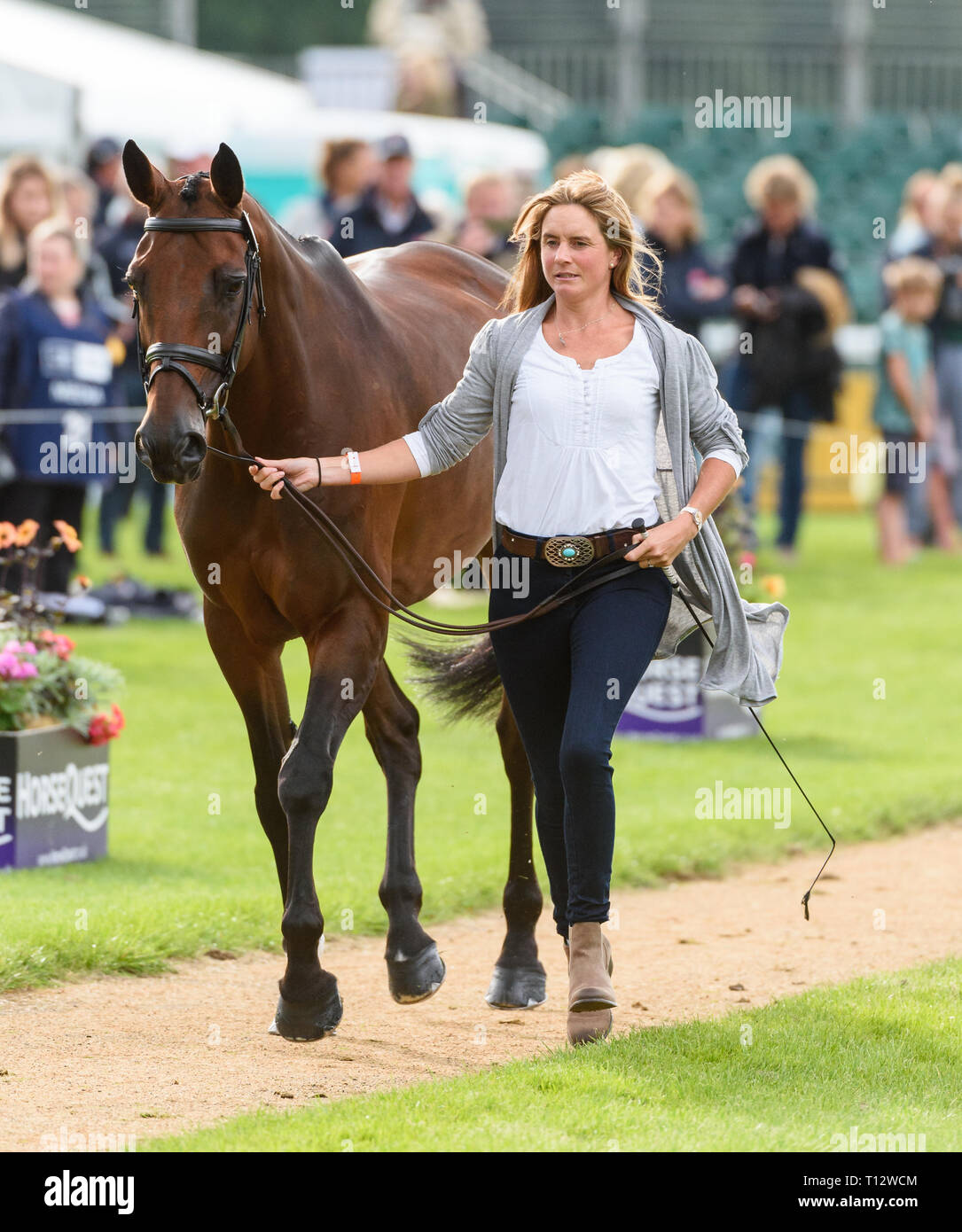 Piggy French and VANIR KAMIRA during the vets inspection, Land Rover Burghley Horse Trials, Stamford, Lincolnshire, 2018 Stock Photo