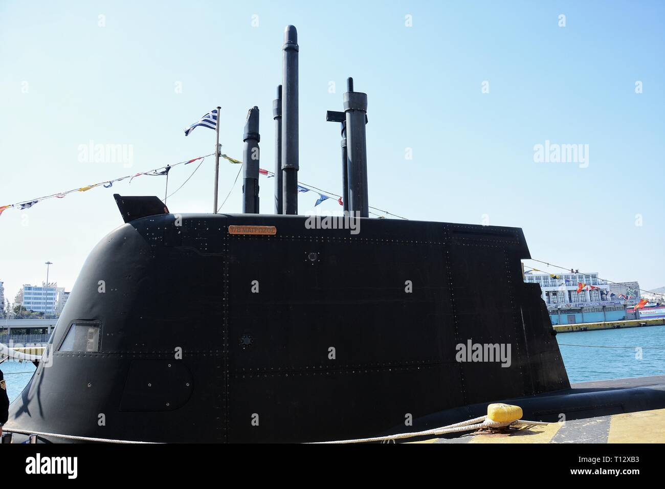 Submarine Matrozos seen at Piraeus Port. Due to the Greek Independence Day Piraeus Port is open to the public, a national holiday celebrated annually in Greece on March 25, commemorating the start of the War of Greek’s Independence in 1821. Stock Photo