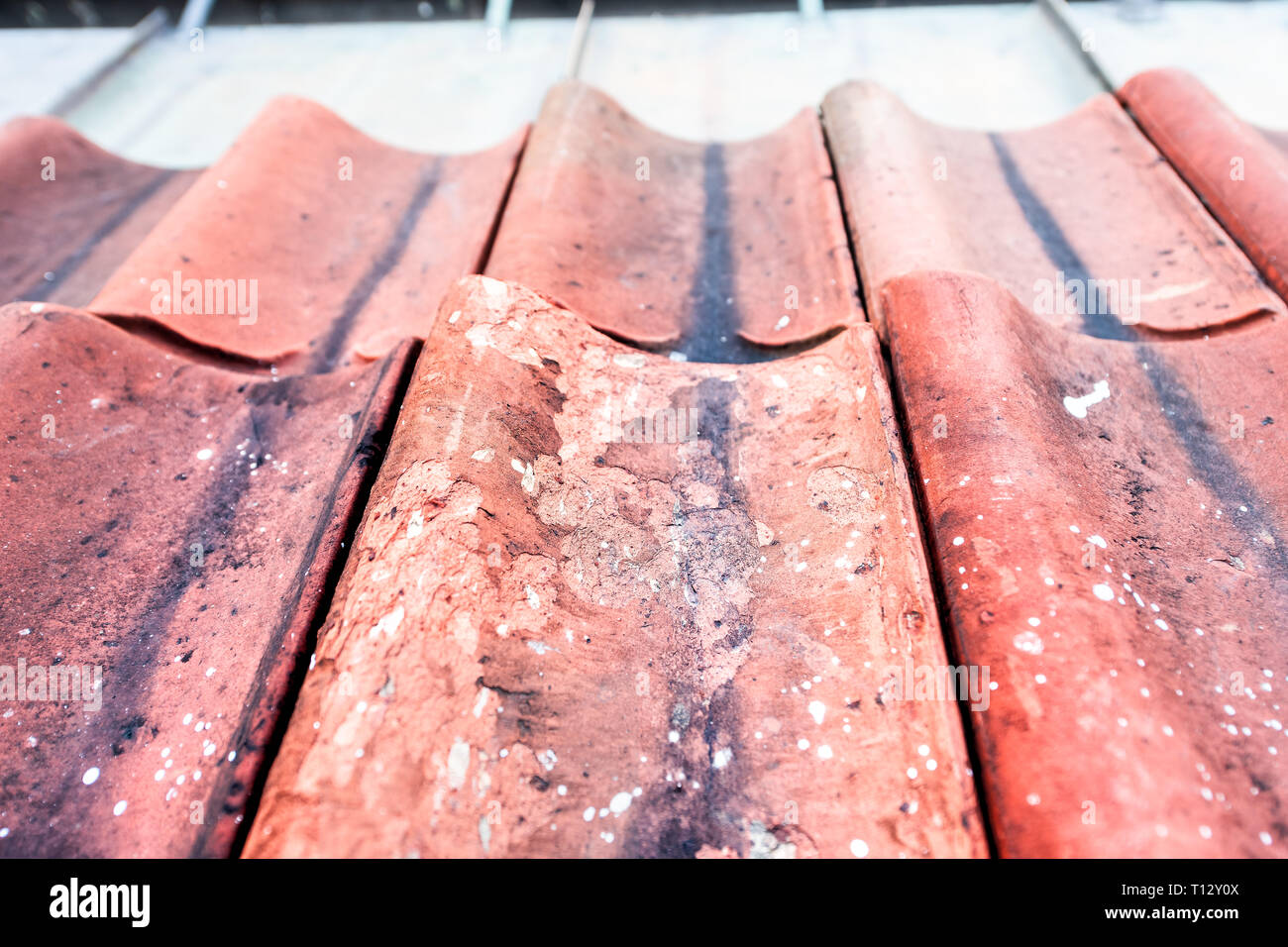 Closeup of red roof tiles in Warsaw, Poland colorful old historic architecture in old town market square texture Stock Photo