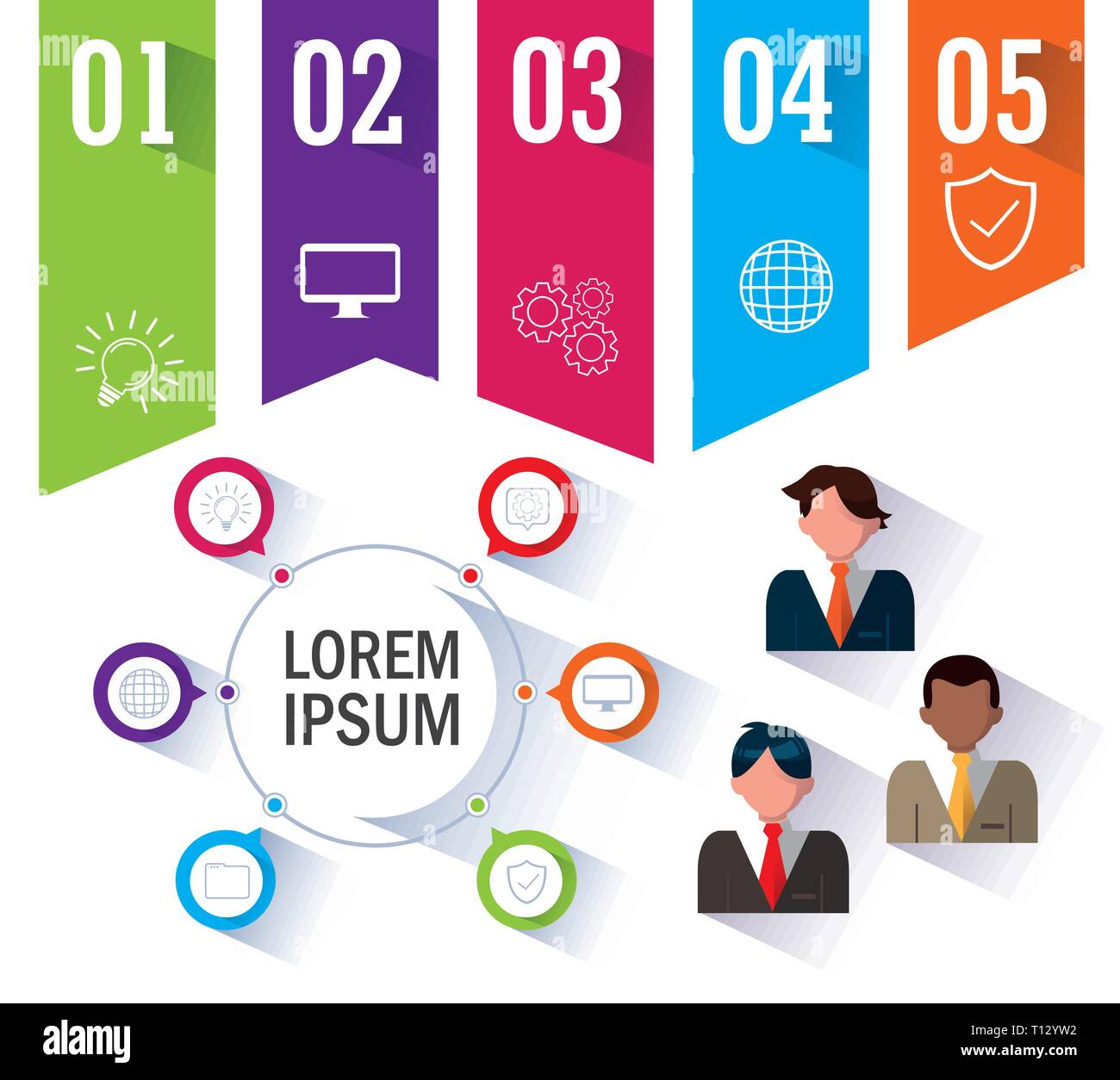 businessmen with infographic and business icons vector illustration ...