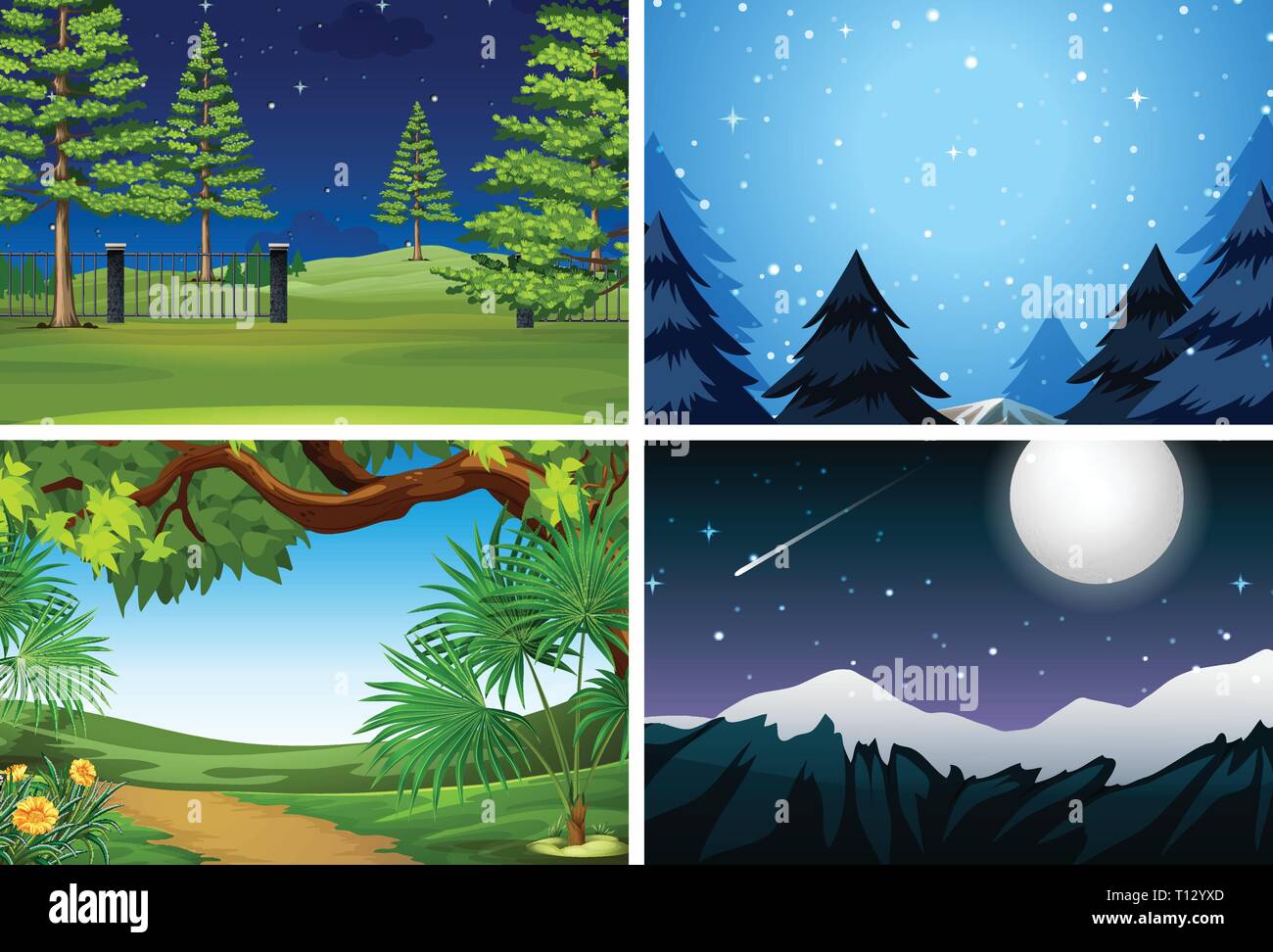 Set of nature scene at night illustration Stock Vector Image & Art - Alamy