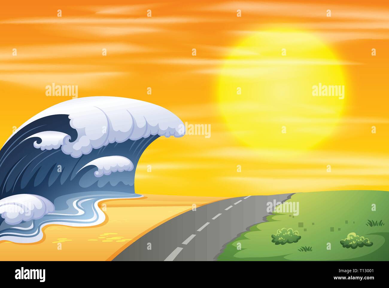 An ocean beach scene illustration Stock Vector