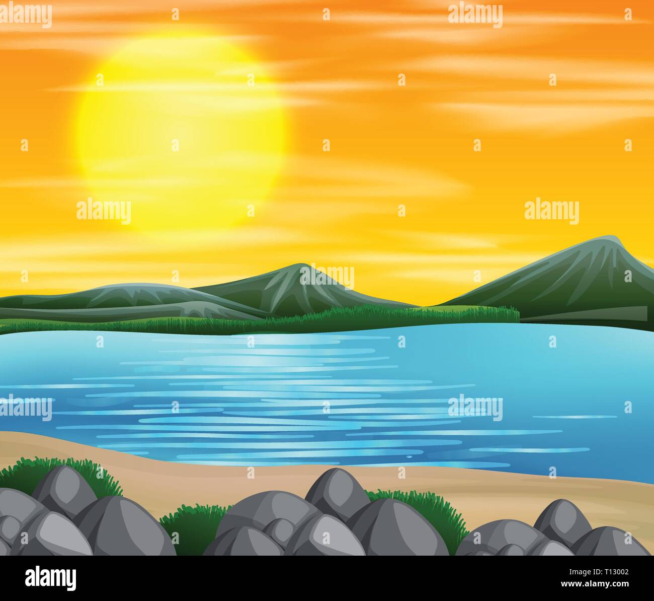 A beautiful beach sunset scene illustration Stock Vector Image & Art ...