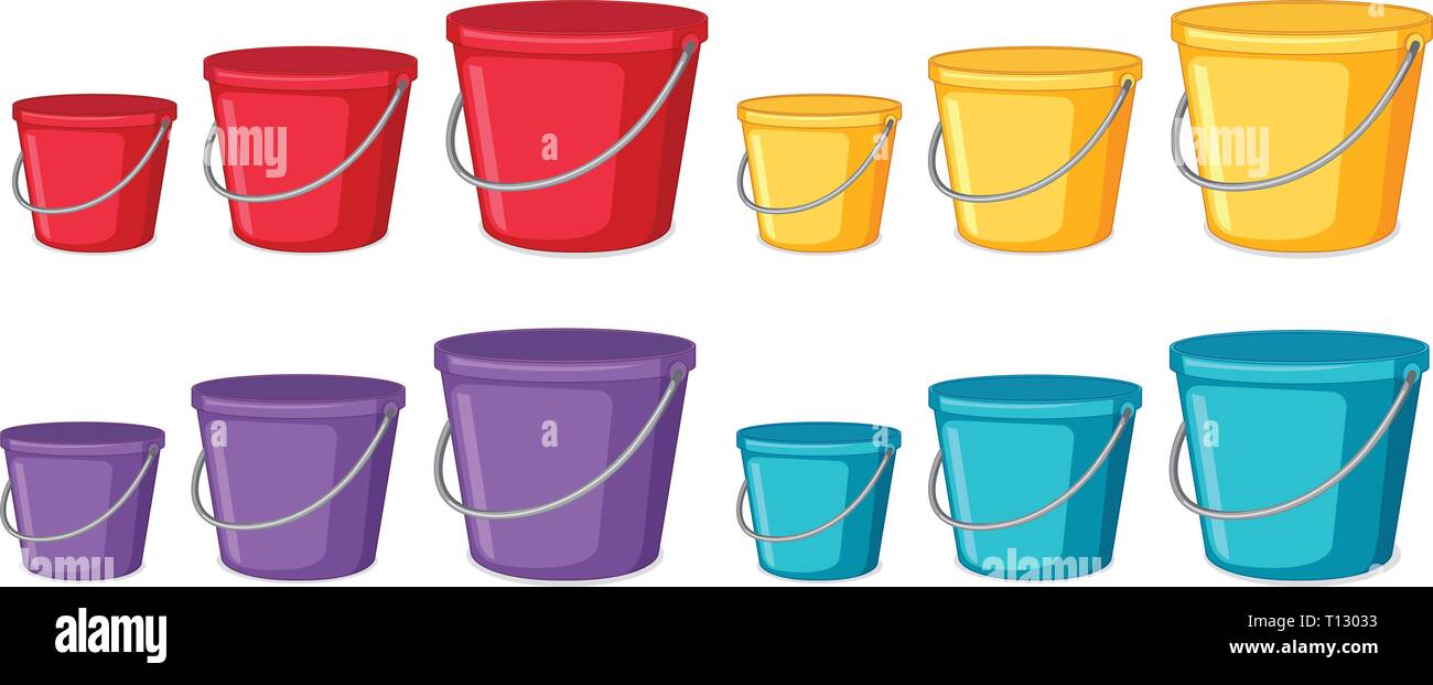 Set of different coloured buckets illustration Stock Vector Image & Art