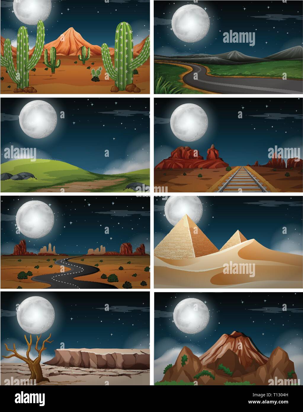 Set of nature landscape at night illustration Stock Vector Image & Art ...