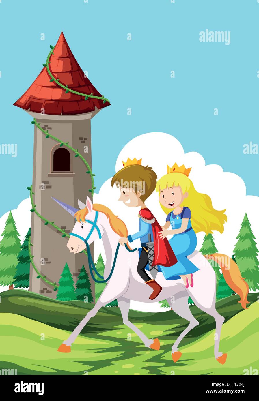 Prince and princess riding a horse illustration Stock Vector Image ...
