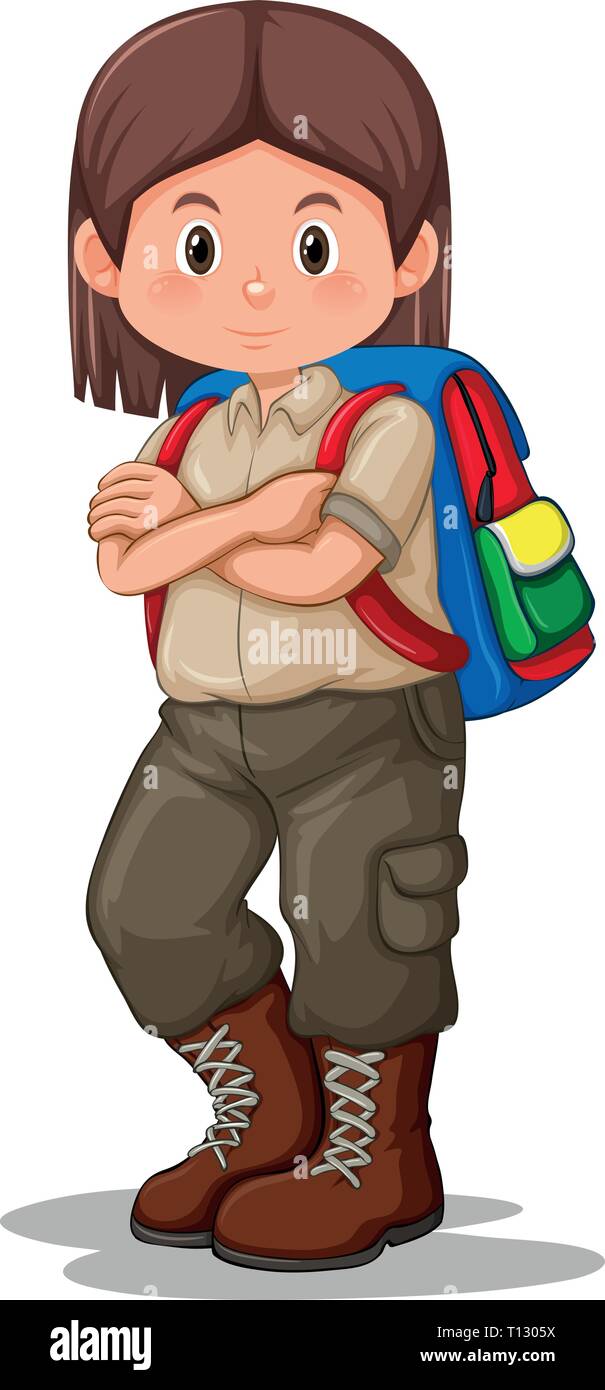 Scout girl with backpack illustration Stock Vector Image Art Alamy