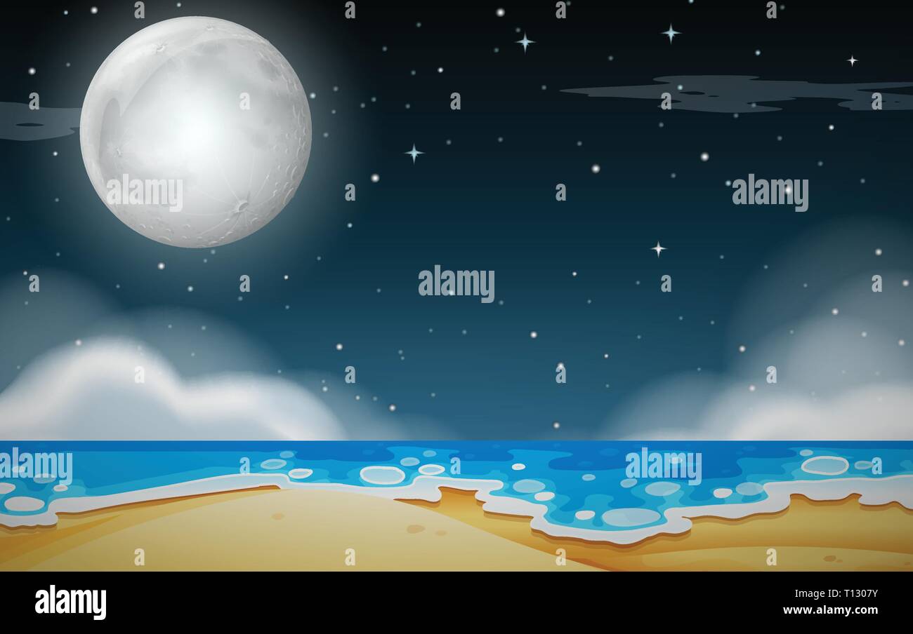 A night beach scene illustration Stock Vector Image & Art - Alamy
