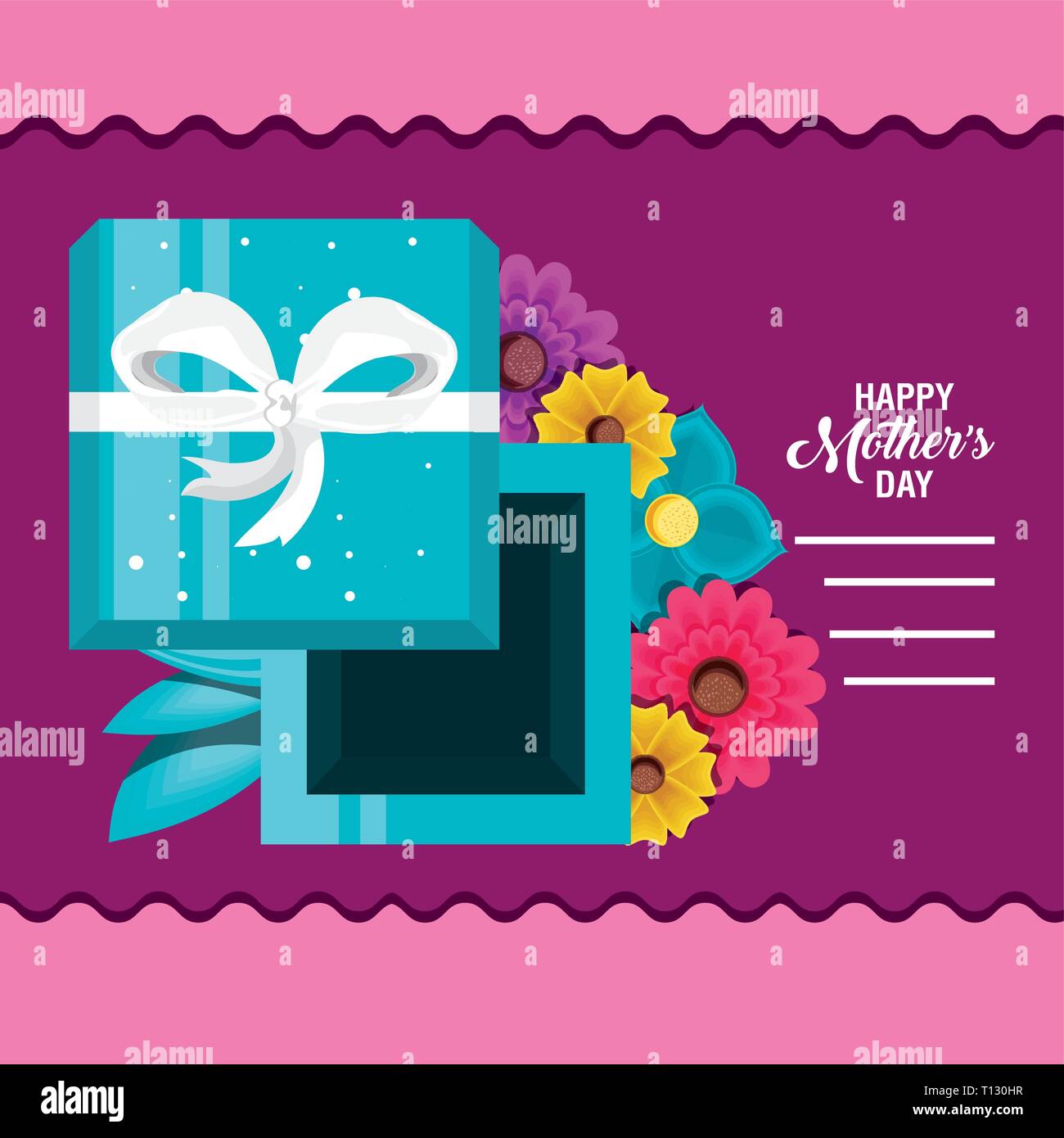 happy mother day card with flowers and gift vector illustration design ...