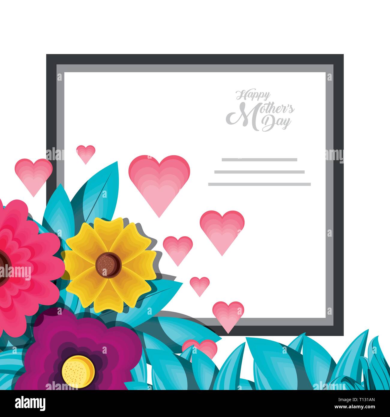 happy mother day card with flowers and frame square vector illustration ...