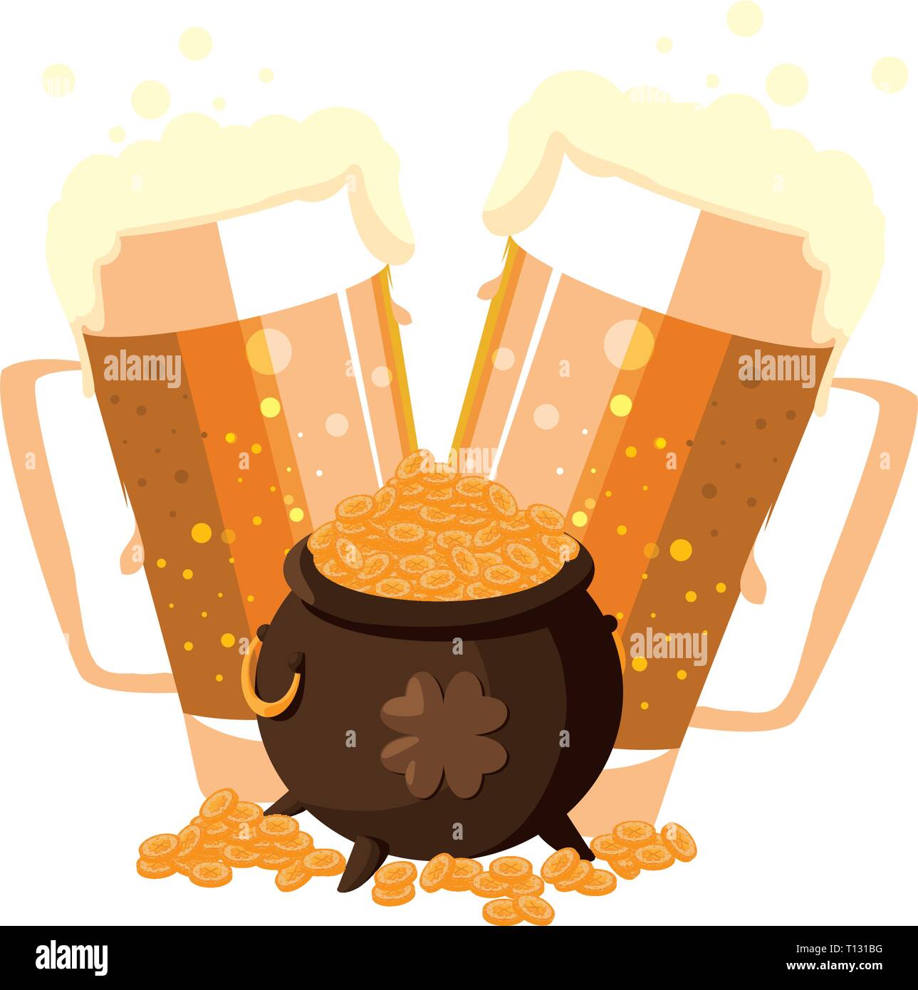 saint patrick cauldron with treasure coins and beer vector illustration ...