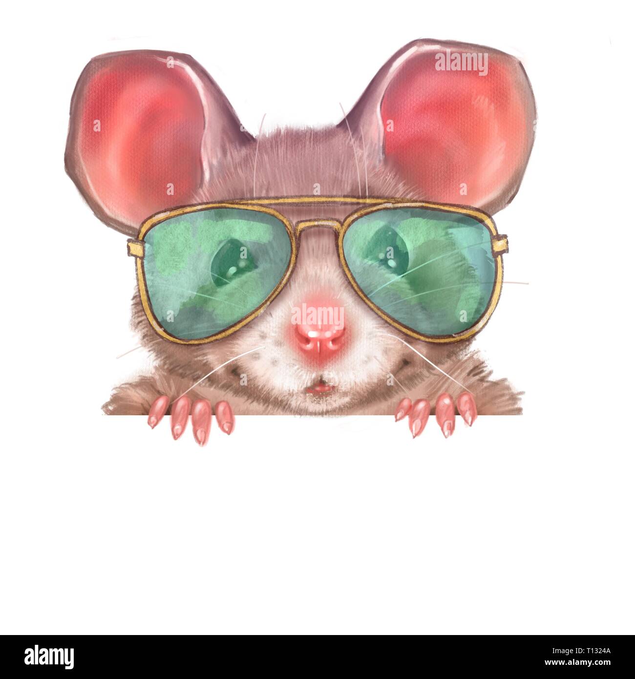 Cute cartoon rat with sunglasses. Element for design Stock Photo