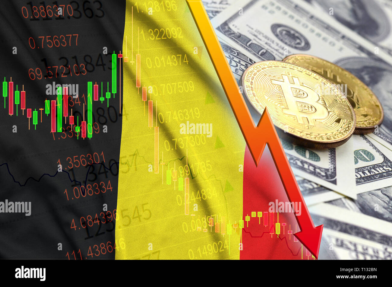 Belgium bitcoin flag, national flag cryptocurrency concept black background  Stock Photo - Alamy
