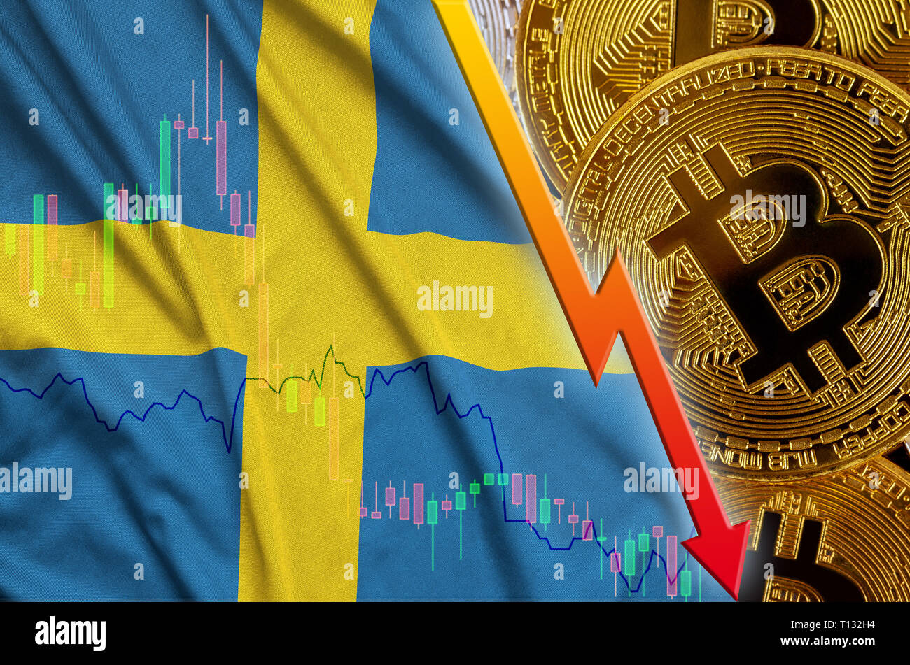 Sweden bitcoin flag, national flag cryptocurrency concept black background  Stock Photo - Alamy