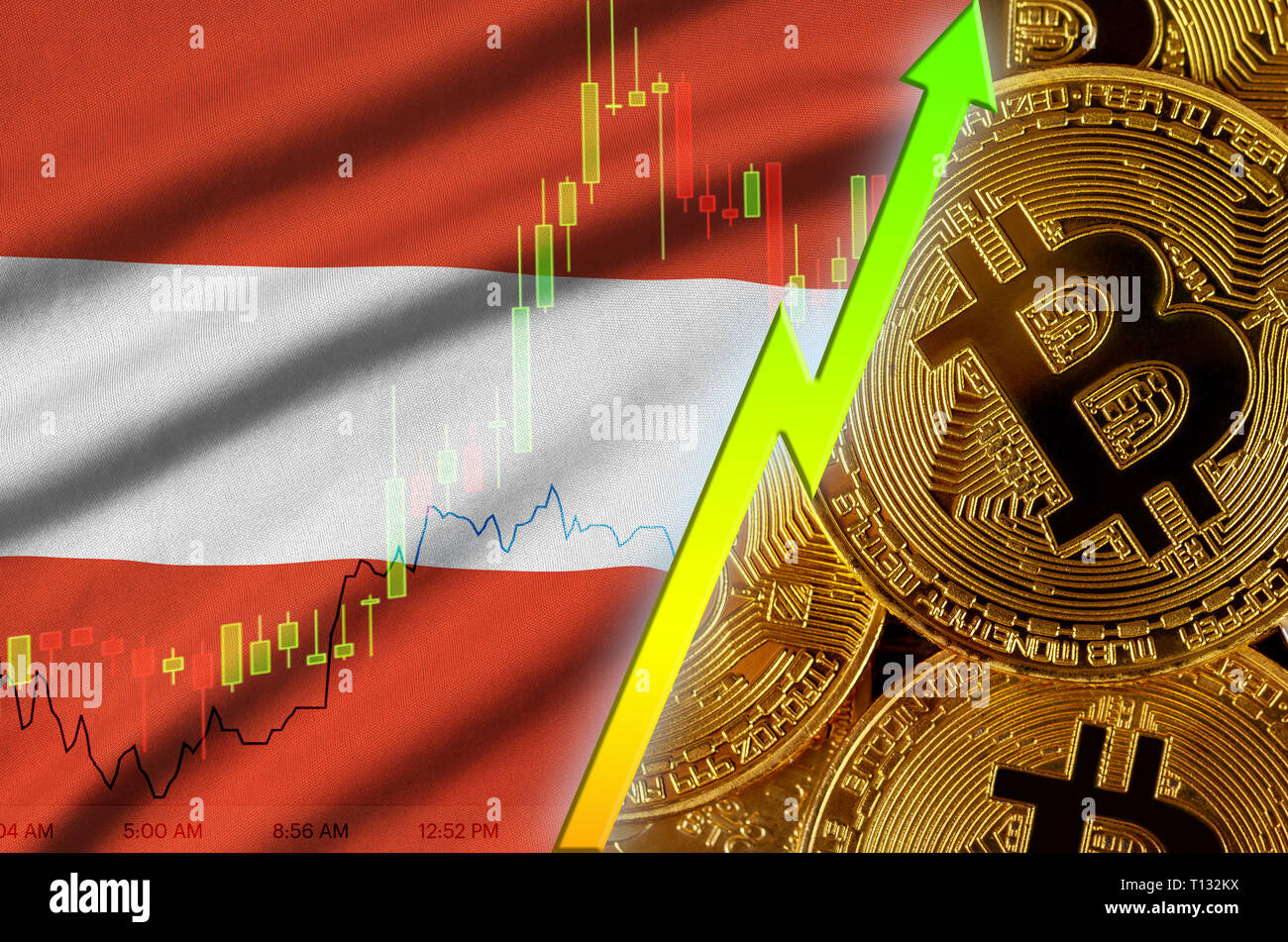 Austria bitcoin flag, national flag cryptocurrency concept black background  Stock Photo - Alamy