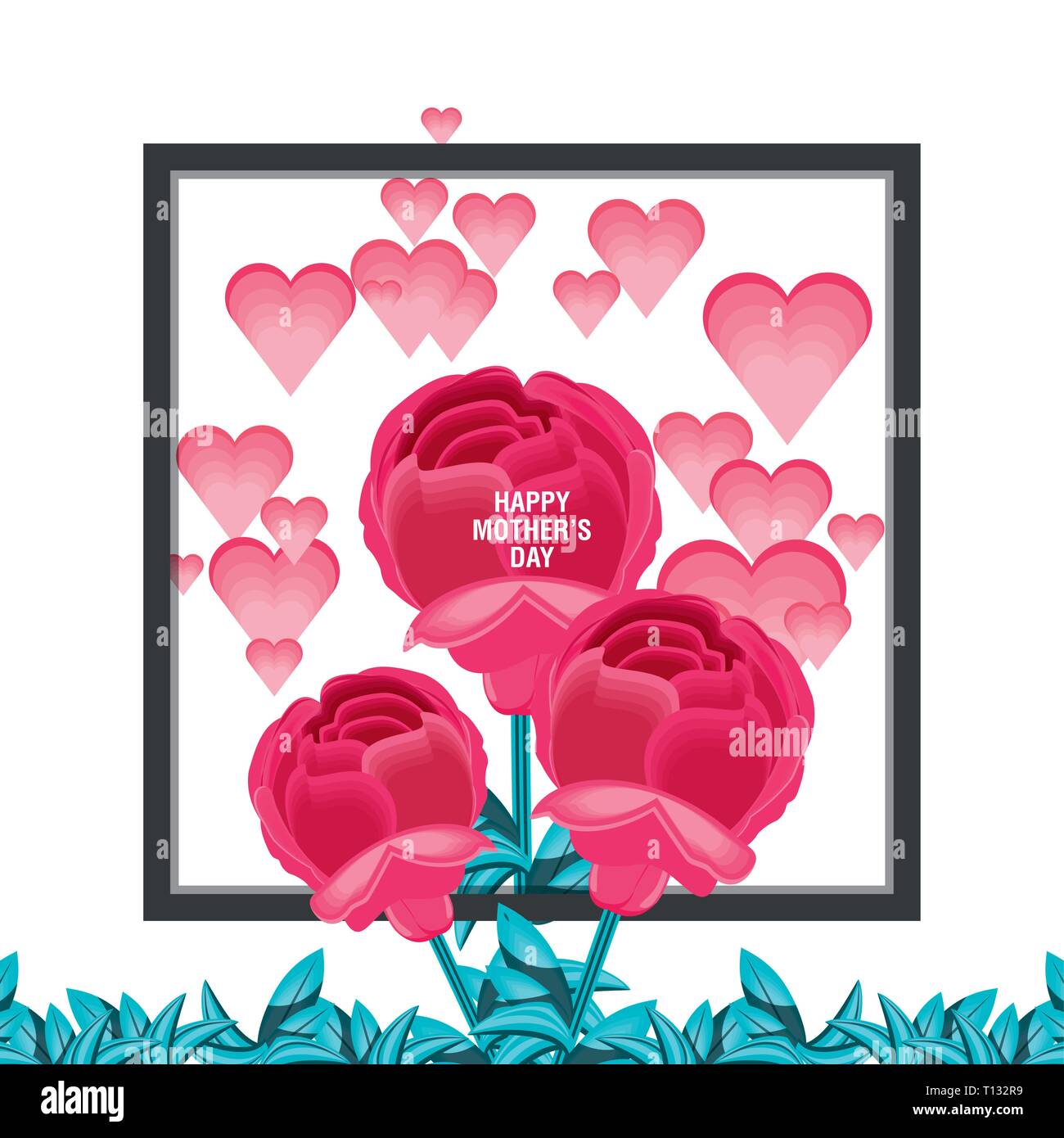 happy mother day card with flowers and frame square vector illustration ...