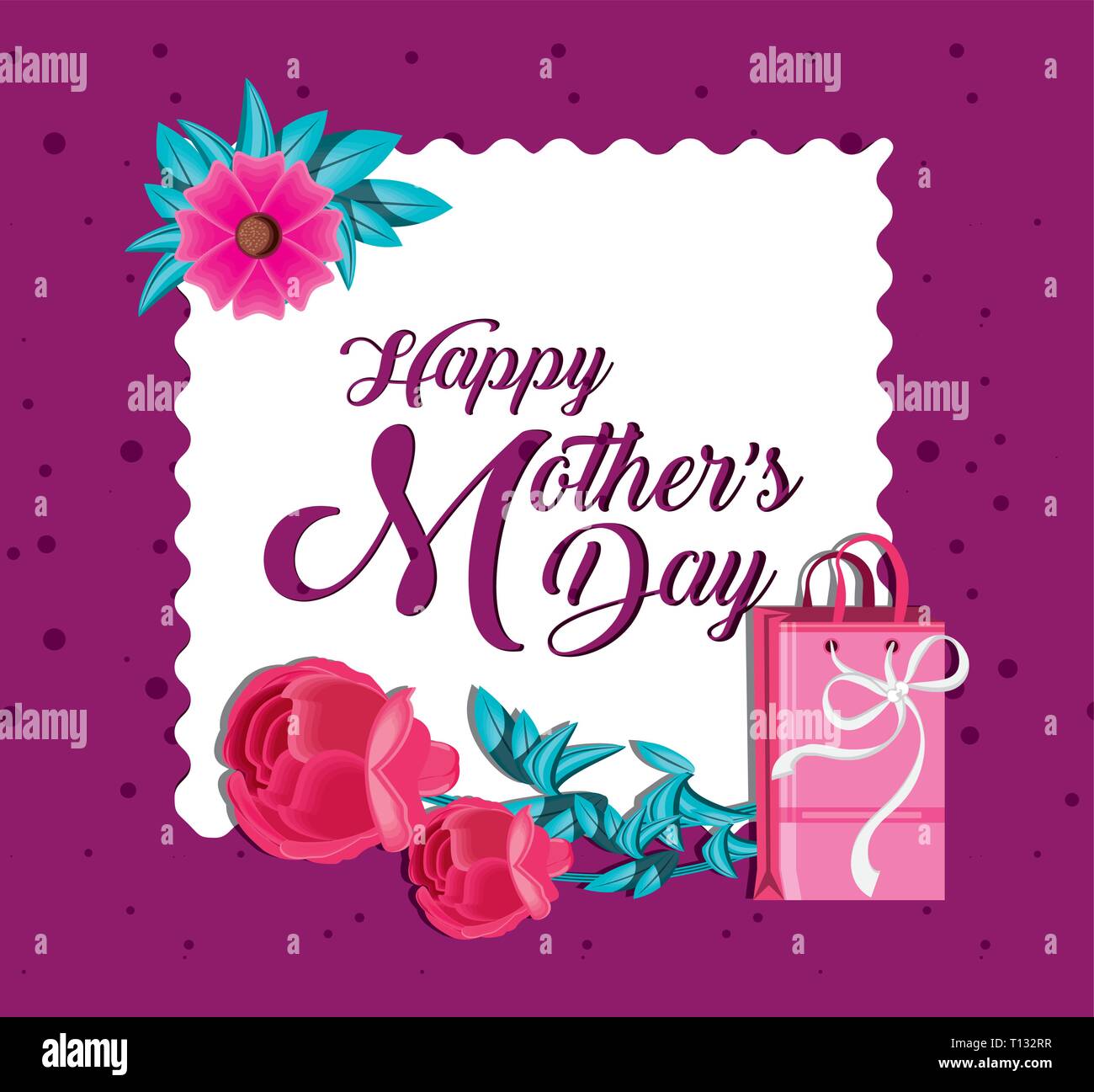 happy mother day card with bag shopping and flowers vector illustration ...