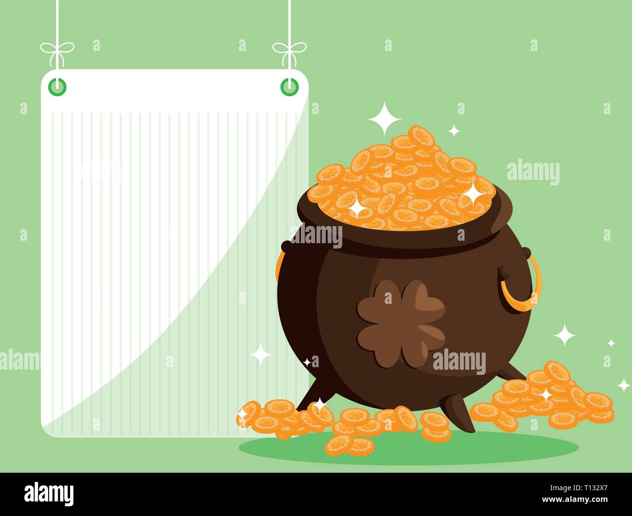 saint patrick cauldron with treasure coins vector illustration design ...