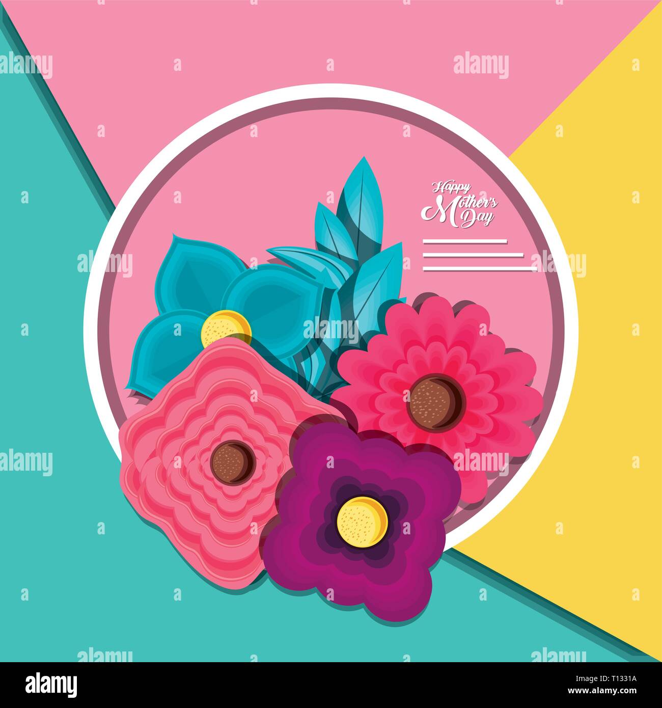 happy mother day card with flowers and frame circular vector ...