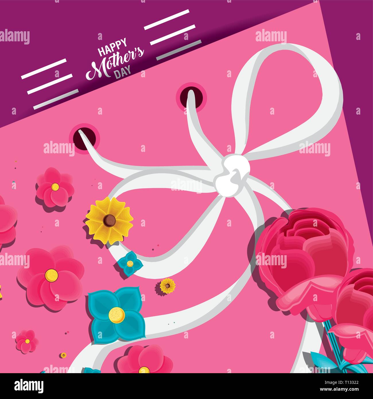 happy mother day card with flowers vector illustration design Stock ...
