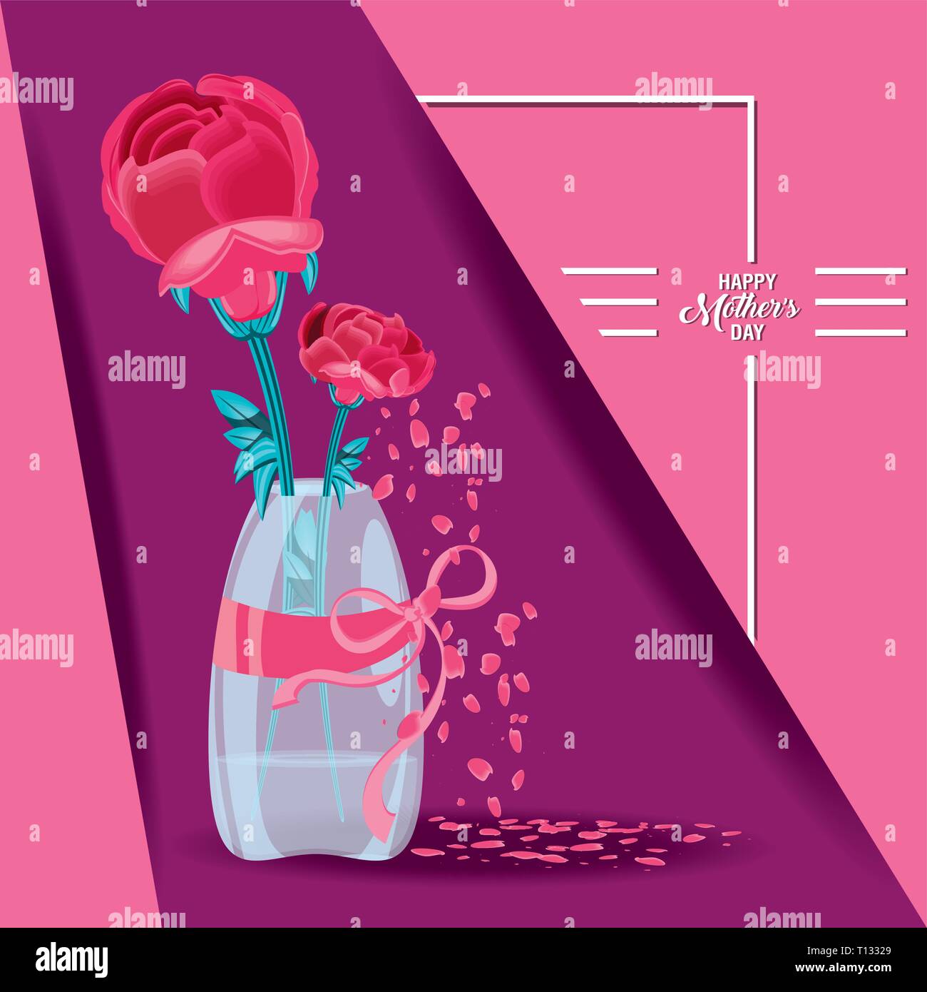 happy mother day card with flowers in vase vector illustration design ...