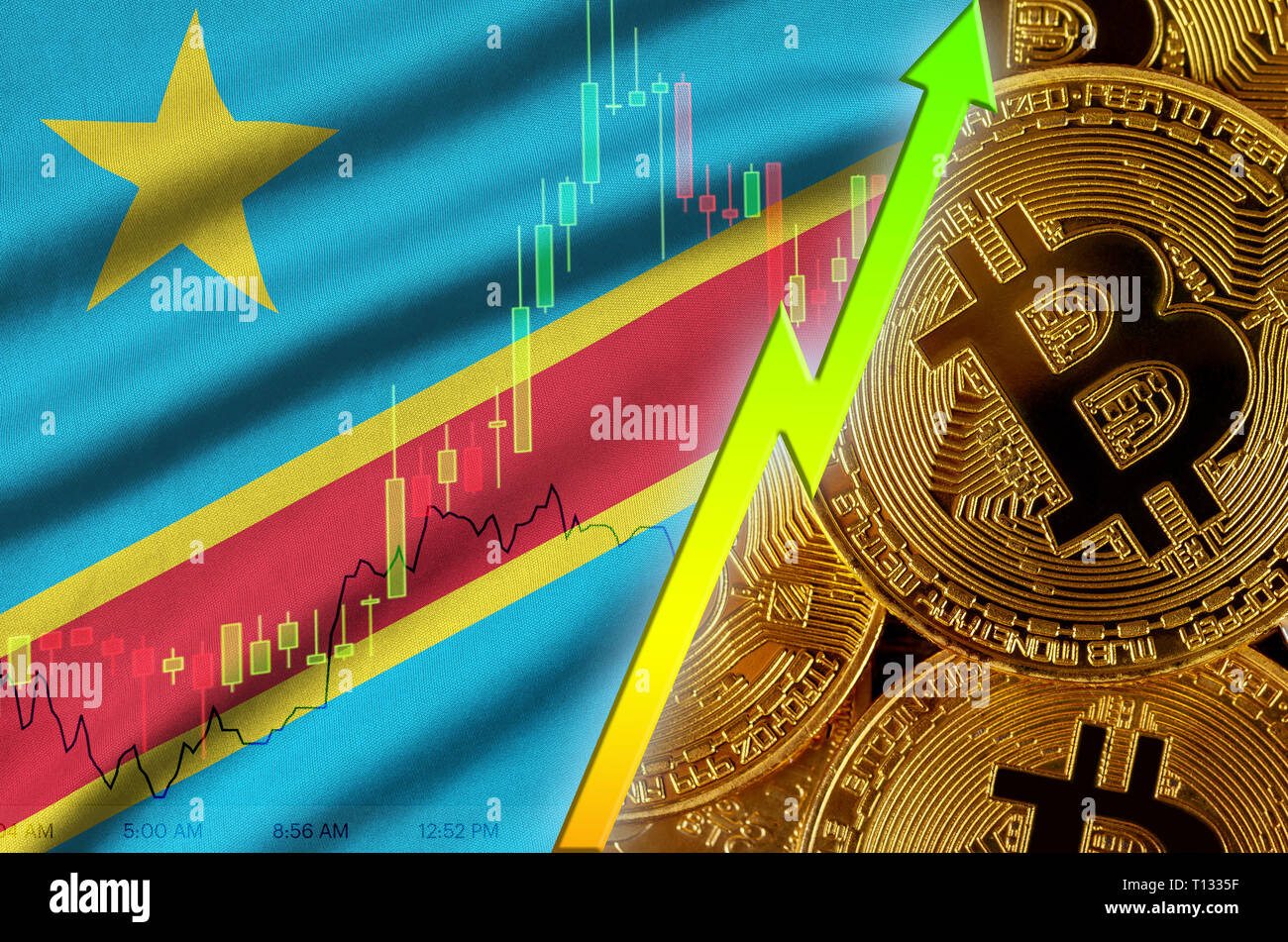 Democratic Republic of the Congo flag and cryptocurrency growing trend with  many golden bitcoins. Concept of raising Bitcoin in price or high convers  Stock Photo - Alamy
