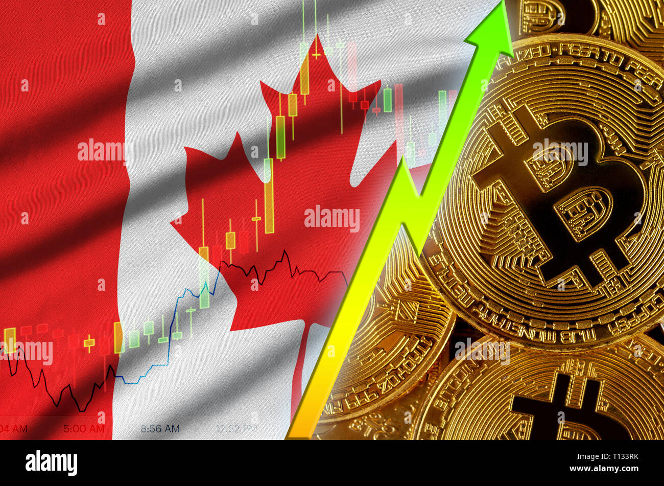 Canada Flag And Cryptocurrency Growing Trend With Many Golden Bitcoins Concept Of Raising Bitcoin In Price Or High Conversion In Cryptocurrency Mini Stock Photo Alamy